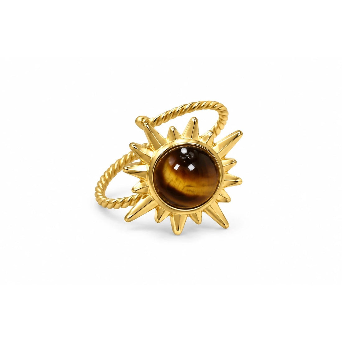 BENGARA. gold-tone sun ring with tiger eye stone